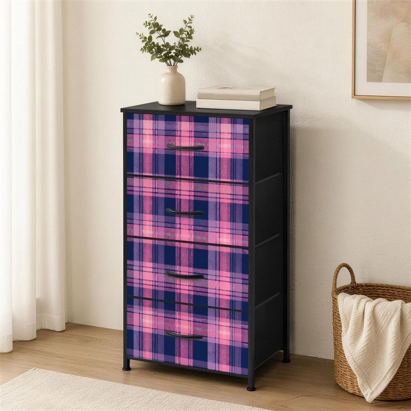 Commode 4 tiroirs pour chambre à coucher à carreaux bleu marine à carreaux superposés à carreaux Tartan
