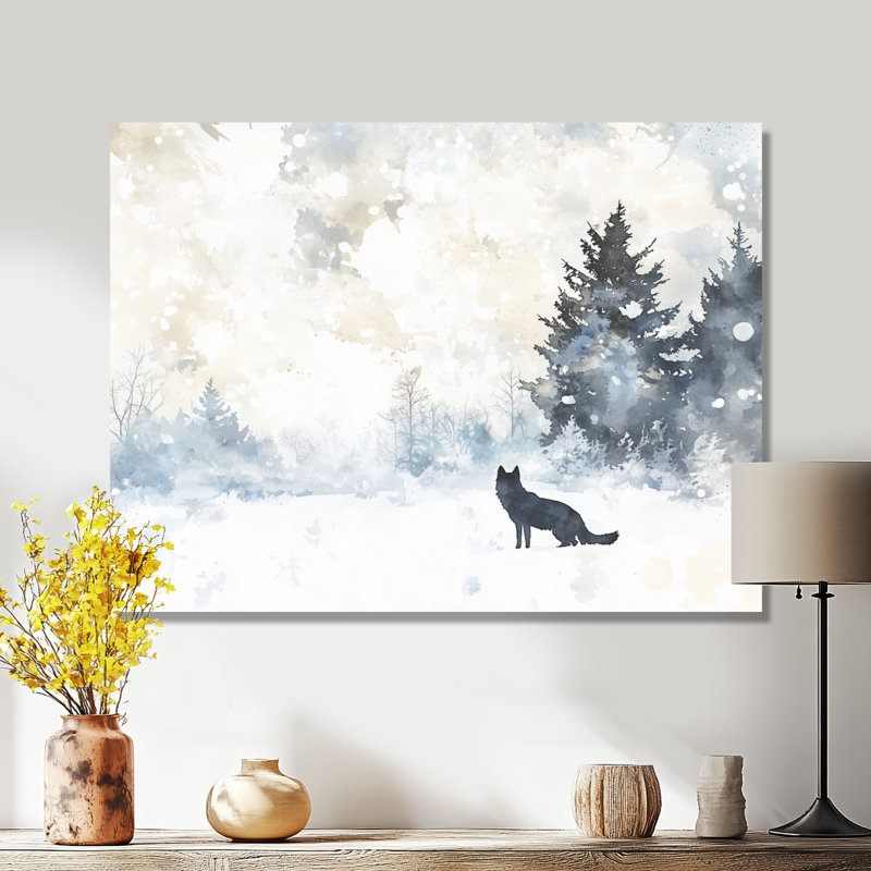 Loup solitude dans la neige I - animaux, reproduction métallique, H 30 po x l 40 po