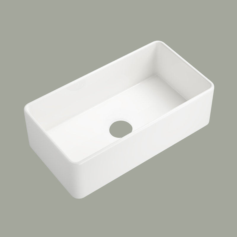 Single Bowl Fireclay Kitchen Sink, 10" H x 18" W x 24" L, White