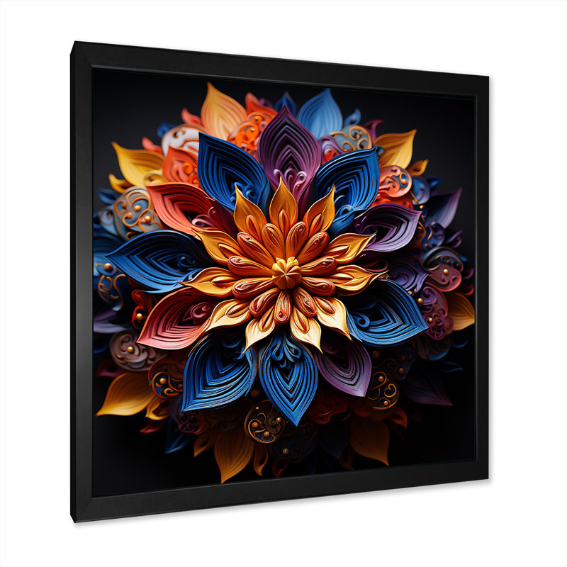 Hindouisme Mandala Lotus méditation I sur toile, H 30 po x l 30 po x P 1 po, Cadre simple noir