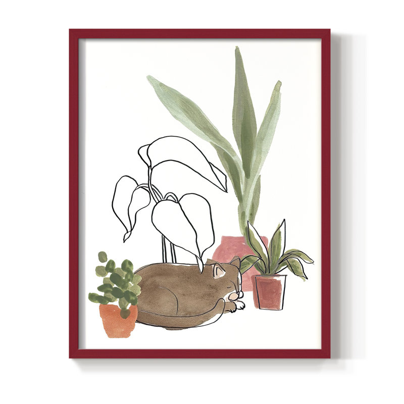 PurrfectPlantsIII Framed Print - Solid Wood, 11" H x 9" W, Red