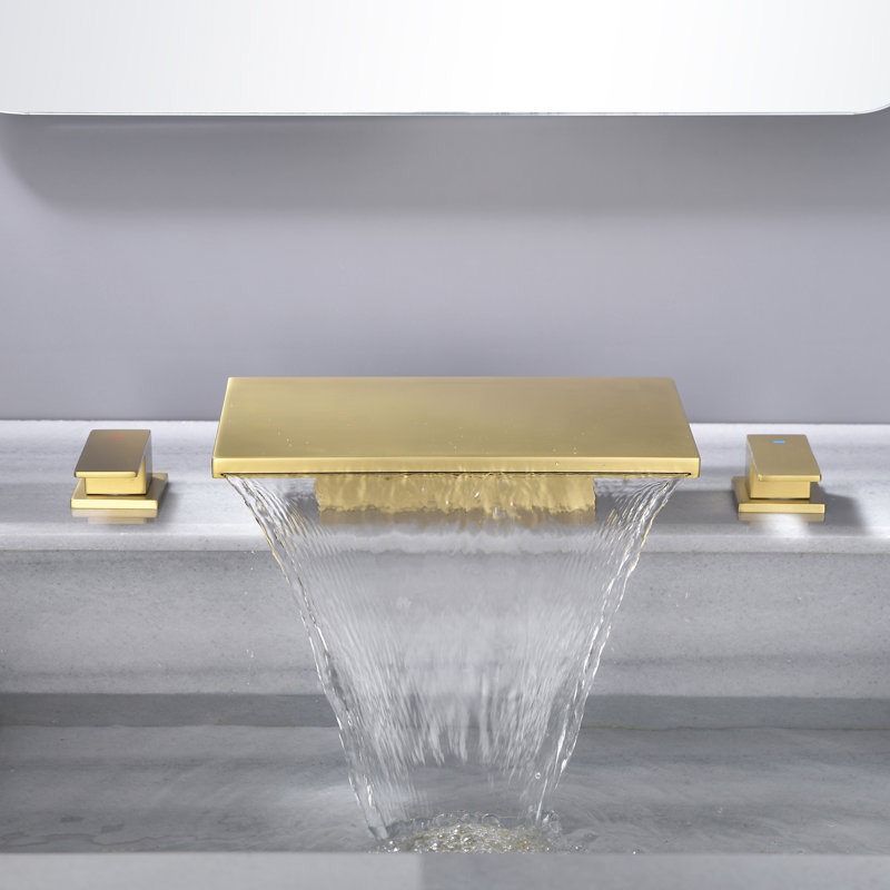 Deck Mounted Waterfall Roman Tub Faucet 2 Handle athtub Faucet Set, Brushed Gold