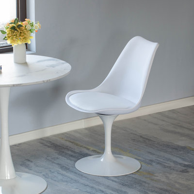 Jemba Mid-Century Modern White Side Chair with White Cushioned Seat - Stylish and Comfortable Polypropylene Swivel Accent Chair for Home Office, Living Room or Kitchen Bar