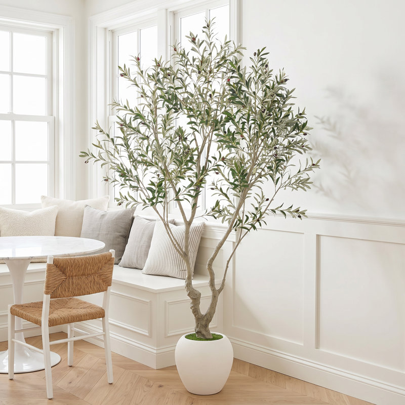 Arbre artificiel 8 pi avec pot à fleurs blanc, faux olivier pour décoration de bureau personnel