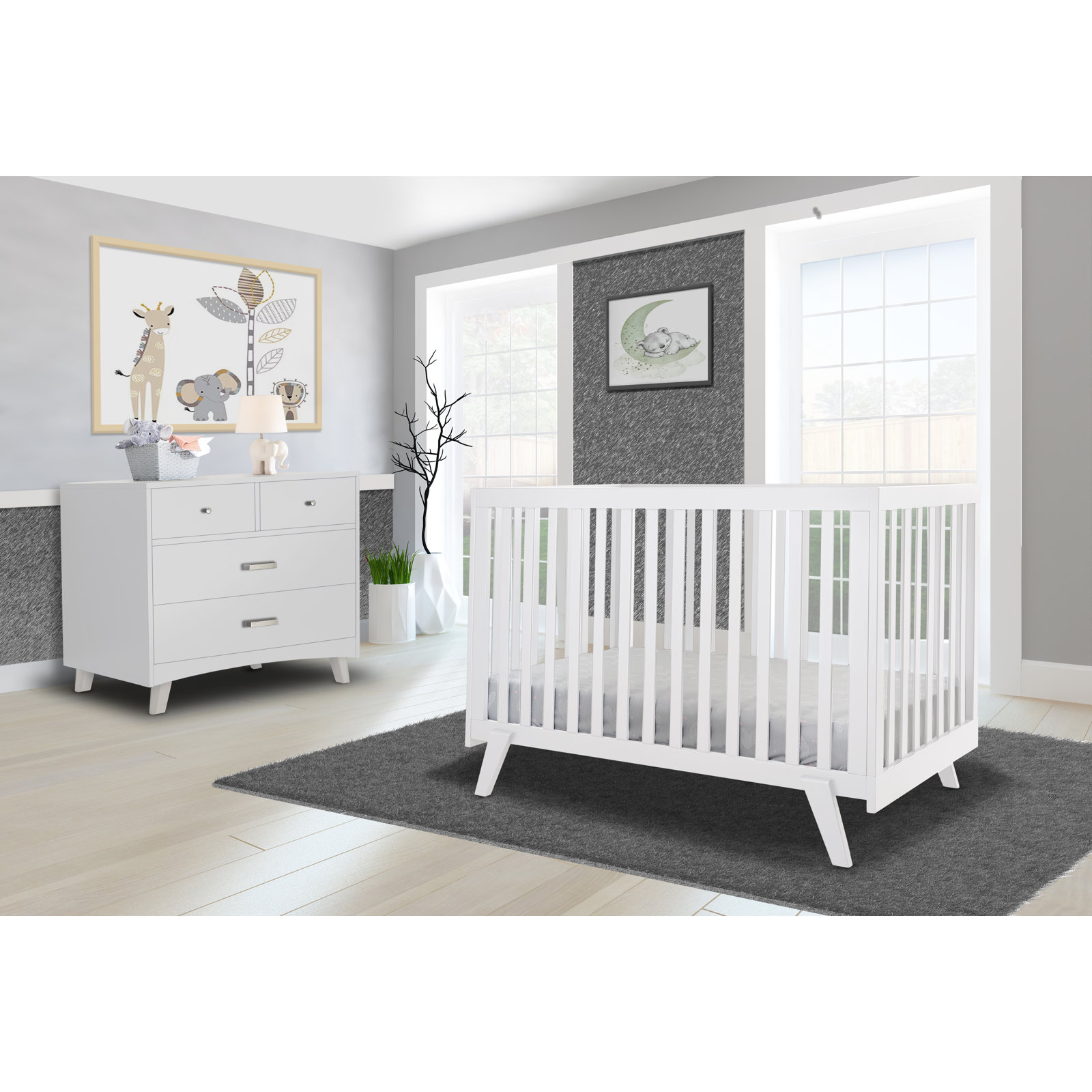 Luce 2-in-1 Convertible Crib, White