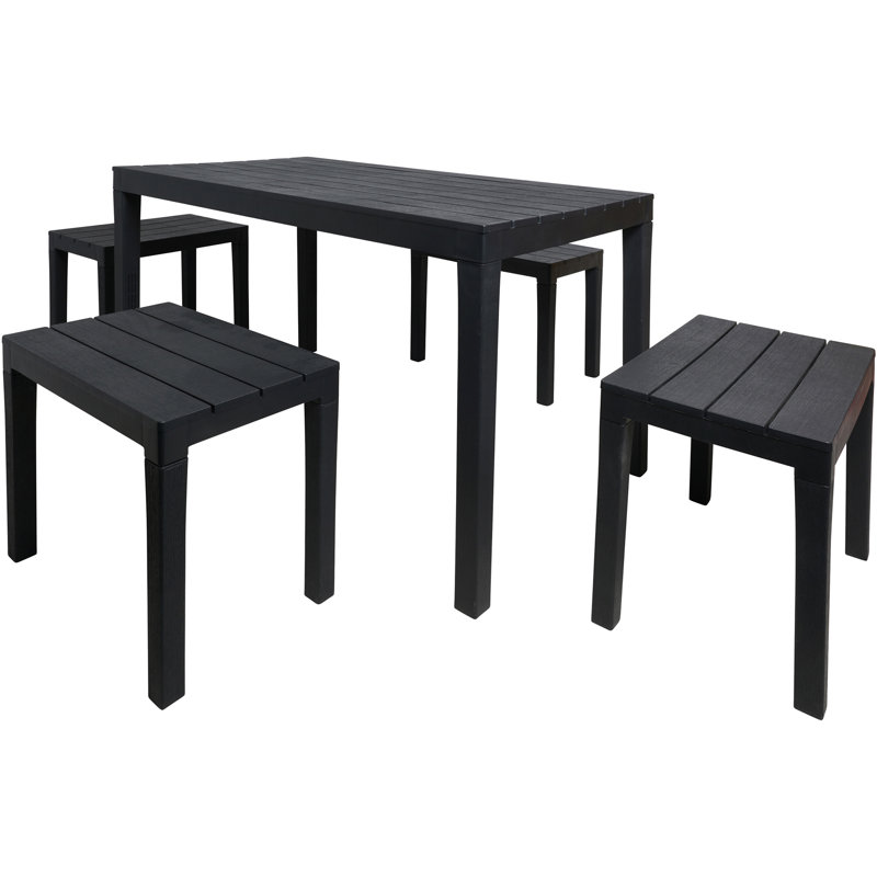 Drago 4 - Person Wicker Patio Dining Set with Rectangular Table, Anthracite