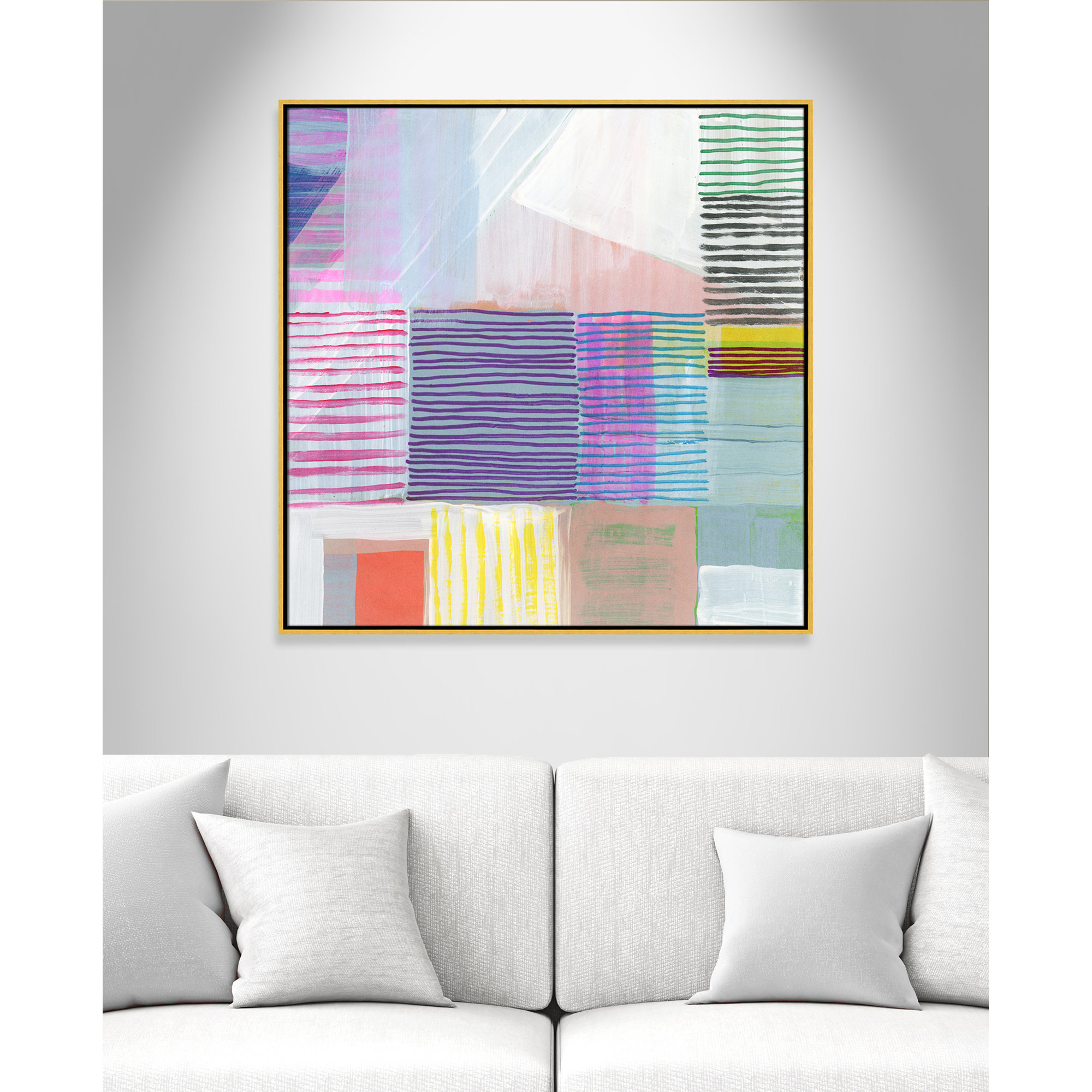 Bright Net I by Cartissi - Floater Frame Painting on Canvas, 37.5" H x 37.5" W x 2" D, Black Framed