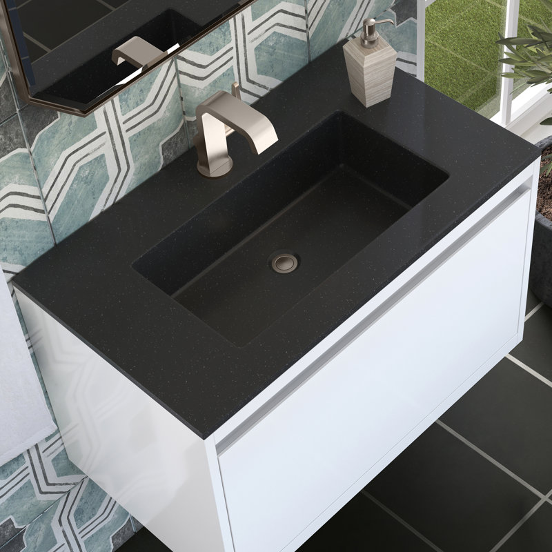 Mantova 31.5'' W Single Vanity, Glossy White, 31.5'' W, Charcoal Black