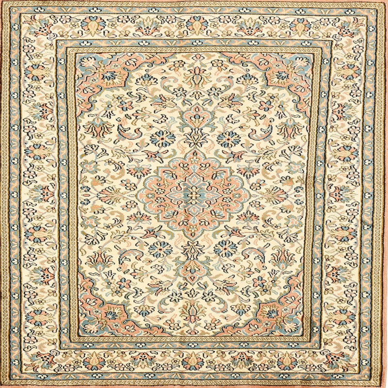Beige oriental/Tapis décoratif bleu Arabi, Rond 5 pi