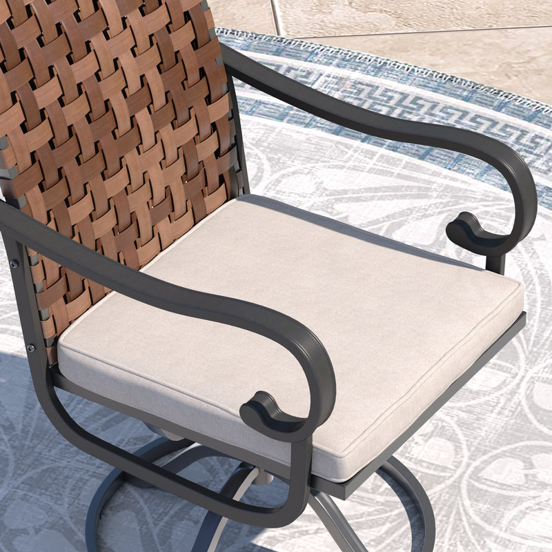 6-Person 50" Round Outdoor Dining Set With Cushioned Swivel PE Rattan Dining Chair, Beige