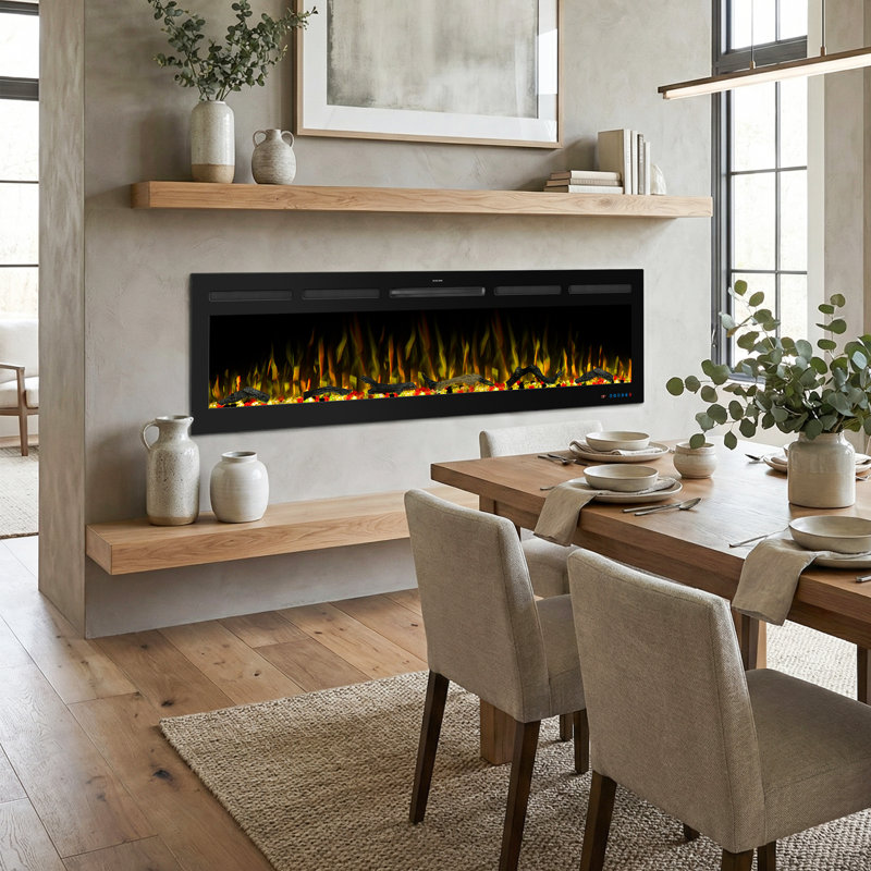 Recessed & Wall Mounted Smart Electric Fireplace With 13 Color 3D Flame, Touch Screen & Remote Control & APP Control & Voice Control, Adjustable Brightness & Temperature, Timer, 750W/1500W