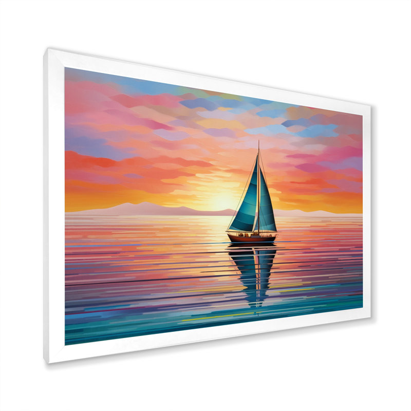 Voilier abstrait Horizon I, Cadre simple blanc, H 24 po x l 32 po x P 1 po