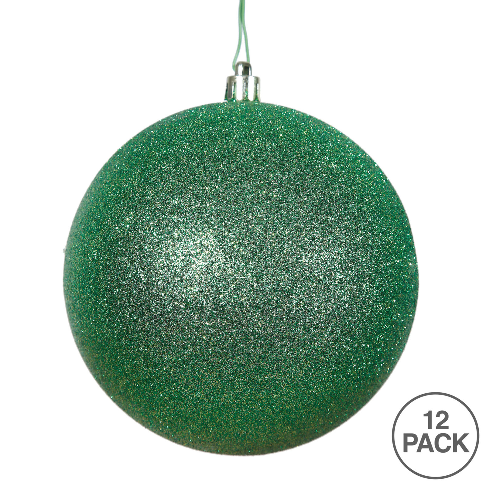Holiday Décor Ball Ornament, 2.75" H x 2.75" W x 2.75" D, Green Glitter