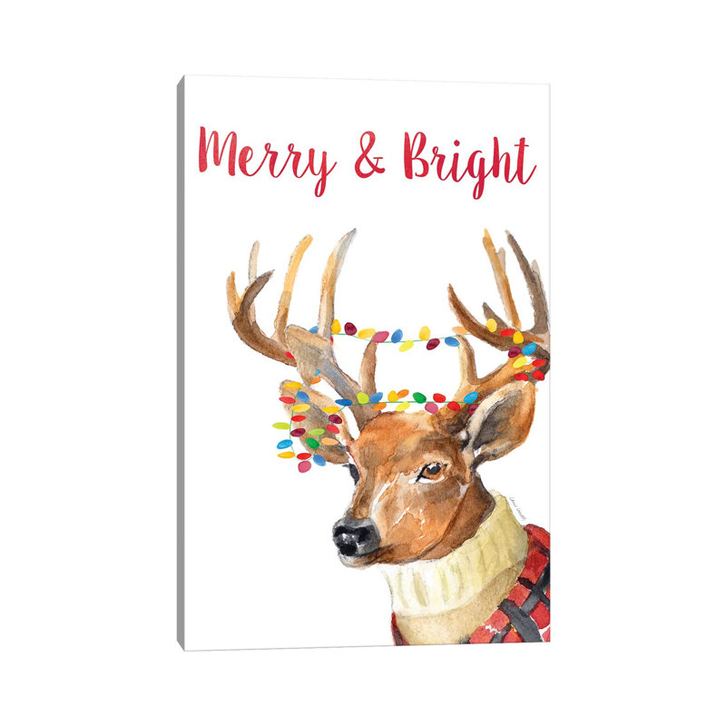 Merry And Bright Reindeer by Lanie Loreth - Wrapped Canvas Gallery-Wrapped Canvas Giclée, 30.48 cm H x 45.72 cm W