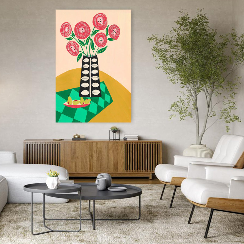 Contemporary Art Abstract Bold Colourful Flower Fruit Art, 48" H x 32" W