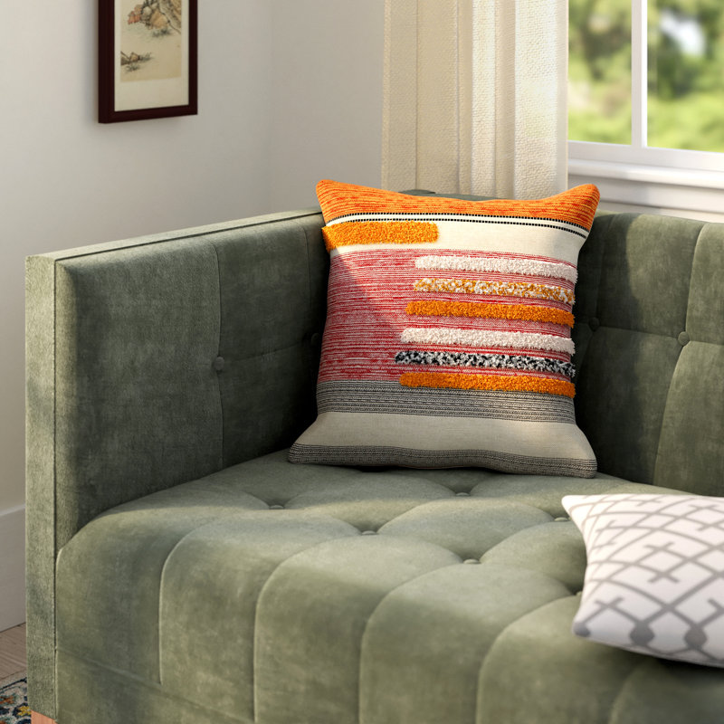 Multicolor Striped Tufted Square Throw Pillow, 18"