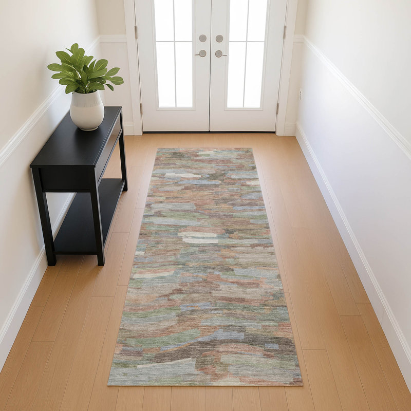 Machine Washable Indoor/Outdoor Huseby ACN2266 Stripes Rug, Runner 2'3" x 7'6"