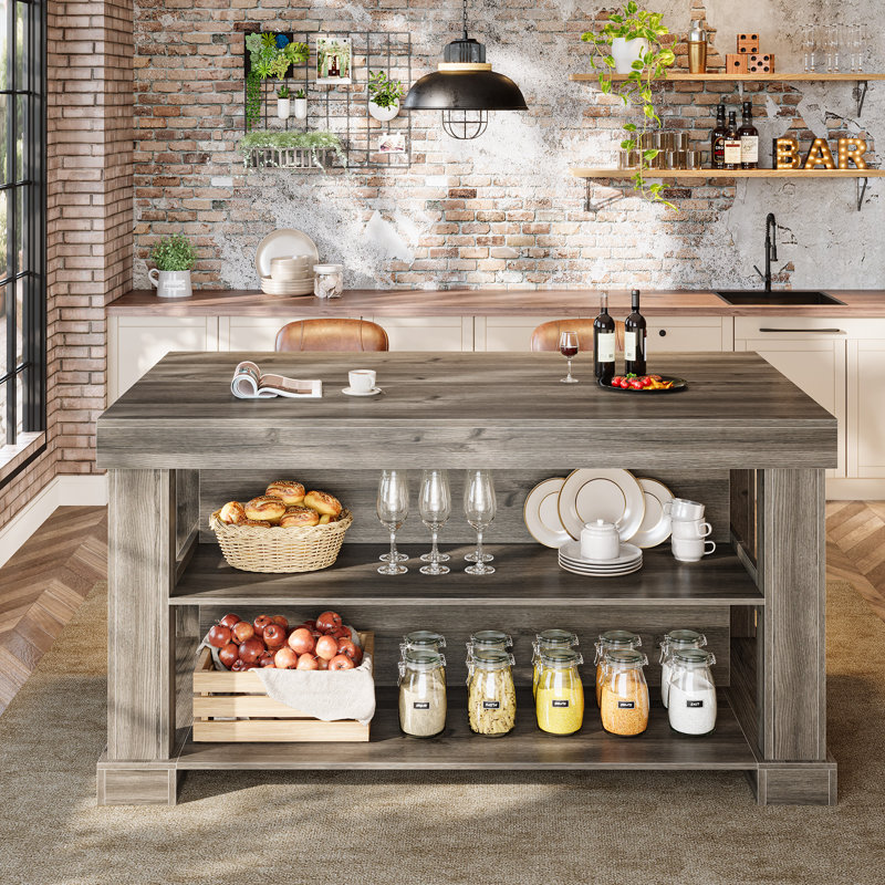 Grande unité de bar 55 po, table de pub à 3 niveaux avec tablettes de rangement, table de bar moderne pour la cuisine, le bistro et le salon