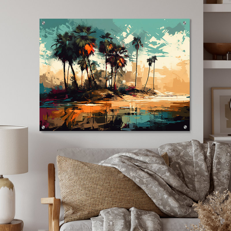 «Blue Coastal Bohemia II», art mural moderne plage en acrylique, H 16 po x l 32 po