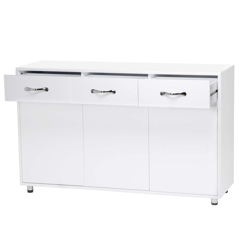 Table d'appoint à trois portes avec grand rangement, peint UV, glissières en métal lisse et assemblage facile pour les maisons modernes.