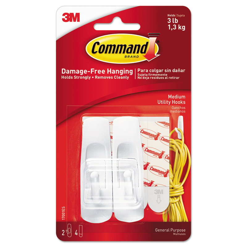 White Plastic Self-Adhesive Utility Hooks with Strips