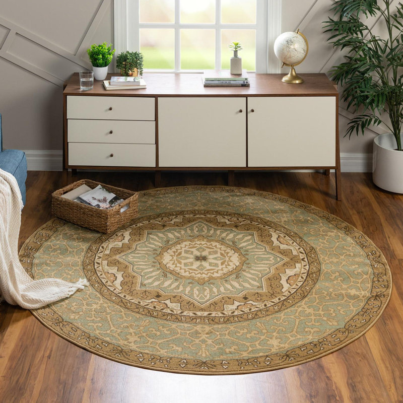Tapis oriental crème / vert Ophelia, Rond 3 pi 3 po