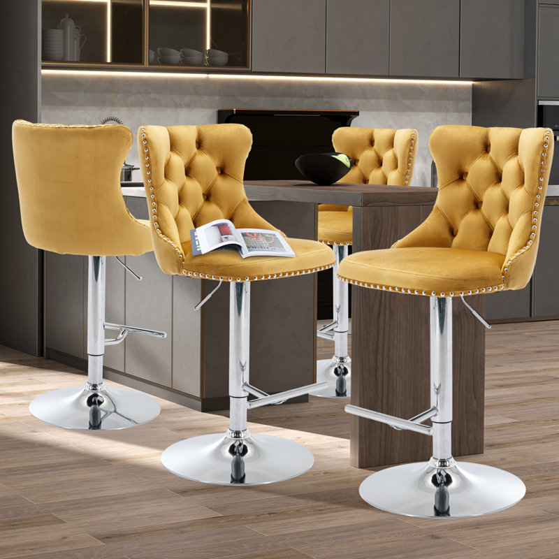 Tabourets de bar Kalinka, Argent, Jaune, 4