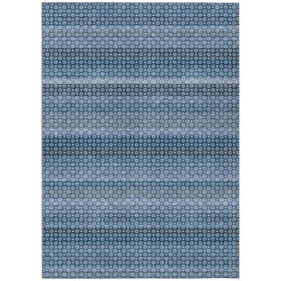 3' X 5' Denim Blue And Sky Blue Striped Washable Indoor Outdoor Area Rug