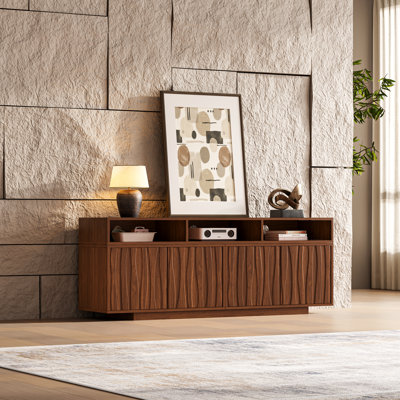 63.4''w To 94.5''w Expandable Tv Stand, Walnut Finish Adjustable Entertainment Centre With Storage For Tvs Up To 100", Mid-century Modern Media Console With Open Shelves For Living Room
