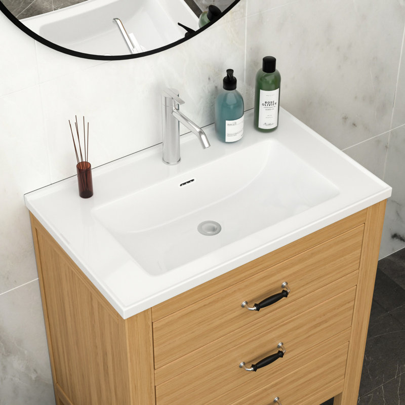 Lavabo de meuble-lavabo rectangulaire 32 po x 20 po, blanc, 1 trou de robinet, trop-plein, teinture, faible absorption d'eau, surface lisse acide, espace pour l'évier personnel avec finition, articles, conception pratique