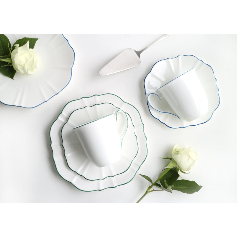 Amelie Bone China Coffee Mug, White/Forest Green