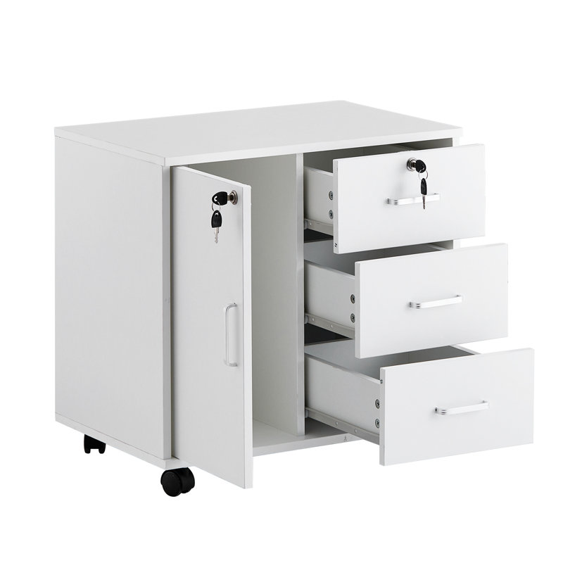Soriano 60 cm W 3 -Drawer - Drawer Wheels / Casters included Mobile Filing Cabinet, White