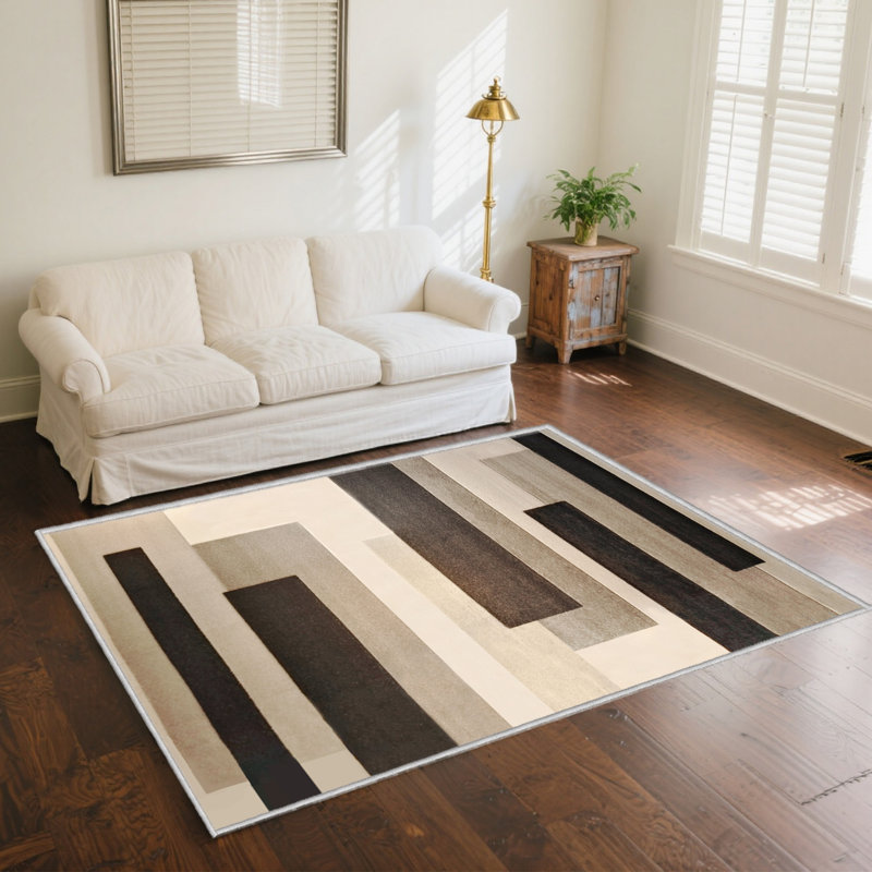 Tapis pour chambre à coucher à rayures Bimlesh, Rectangle 6 pi x 9 pi