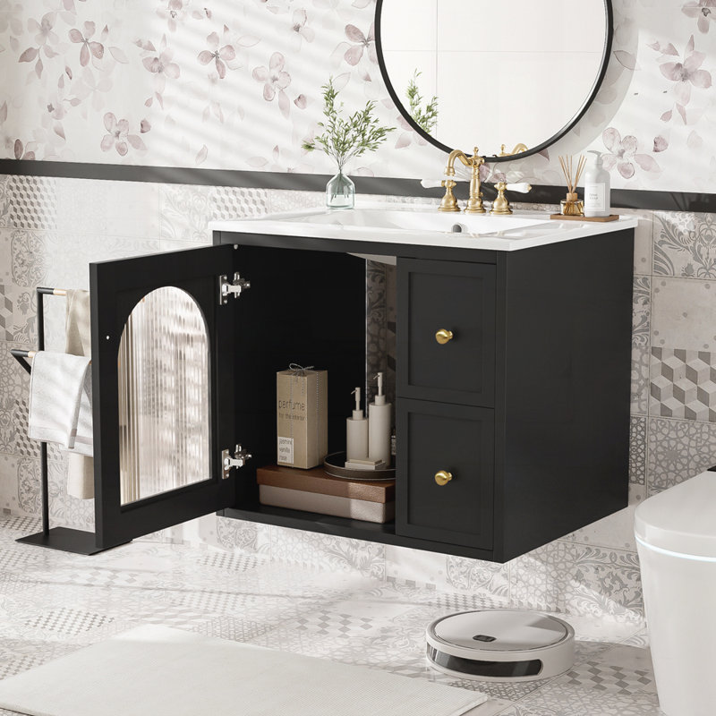 Meuble-lavabo 24 po avec lavabo en céramique, Noir