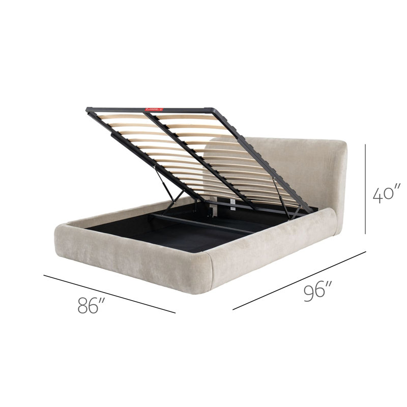 Upholstered Platform Bed with Storage Lift-Up Mechanism, Performance Fabric, Beige, King