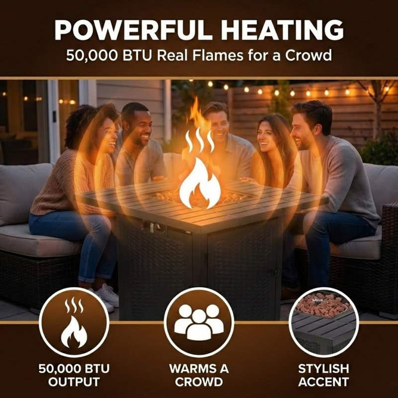 Propane Fire Pit - 30-Inch Outdoor Fireplace - 50,000 BTU Firepit - Fire Table with Electric Ignition, Lava Rocks, and Cover by Pure Garden