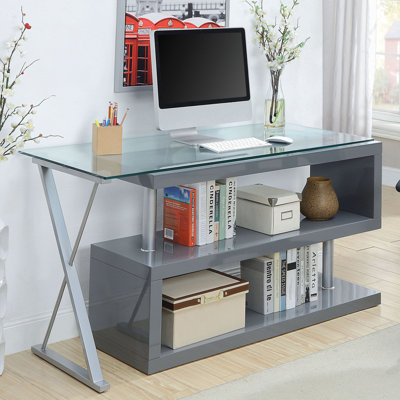 Kelford L-Shaped Glass Top Writing Desk