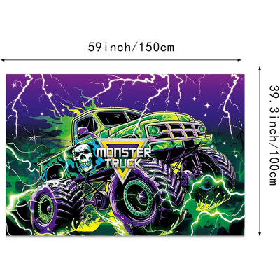 182Pcs Monster Truck Birthday Decorations Set Balloon Arch Banner Backdrop Cake Toppers Tableware Tablecloth  Boys Theme Party Supplies