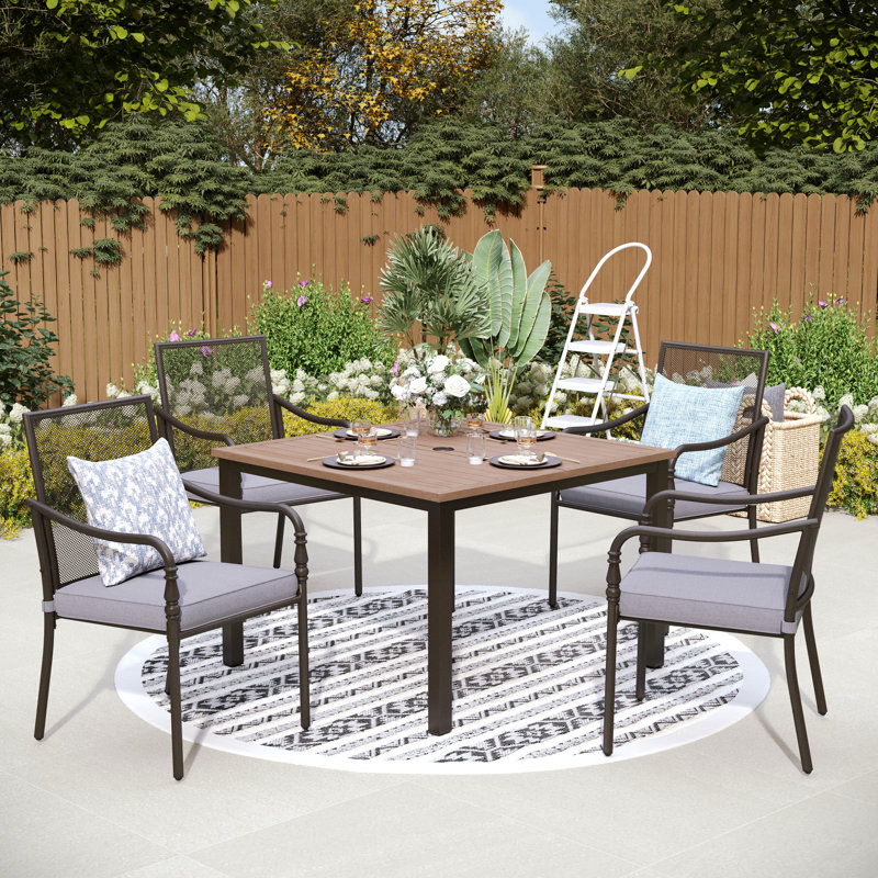 Ensemble repas d'extérieur avec table en bois 7 pièces Asfand