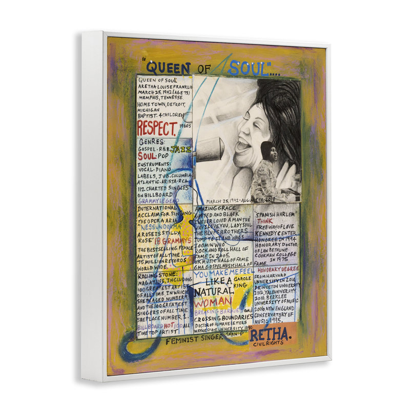Aretha Franklin, collage, estampe numérique par Sabin, Estampe numérique encadrée blanc bord de mer, H 20 po x l 16 po