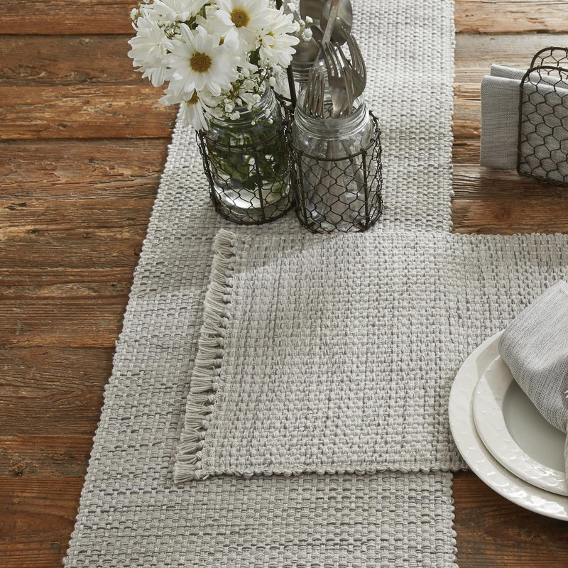 Sheniah Rectangular Table Runner, 36" x 13", Gray/Off-White