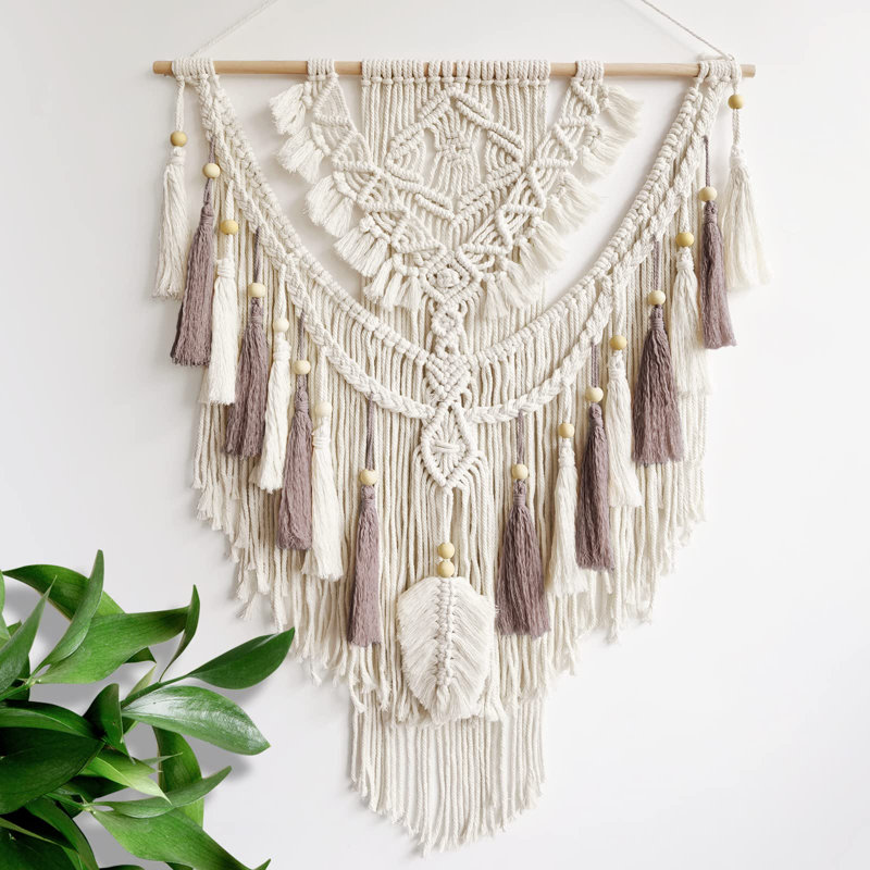 Décoration murale macramé en macramé, tapisserie tissée à la main rose en macramé