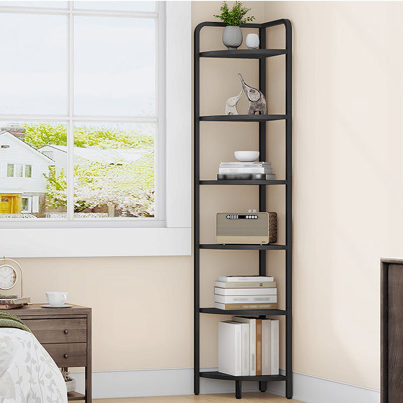 Corner Shelf Stand, Corner Bookshelf Bookcase, Plant Shelf, Corner Display Rack, Standing Shelf with Metal Frame for Living Room, Bathroom, Kitchen, Modern Style, 6 Tier Black