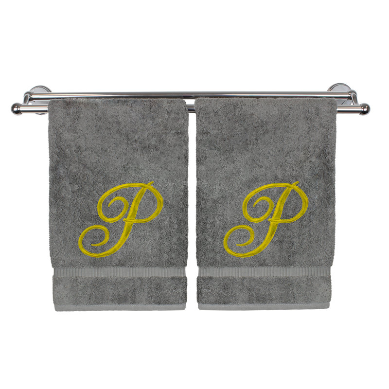 Ensemble de serviettes 2 pièces 100% coton Monogrammed, Gris/doré, P