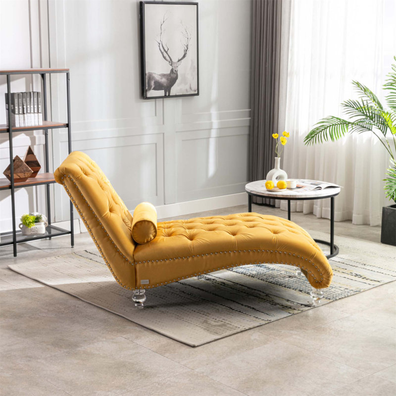 Chaise longue rembourrée Daria, Velours moutarde