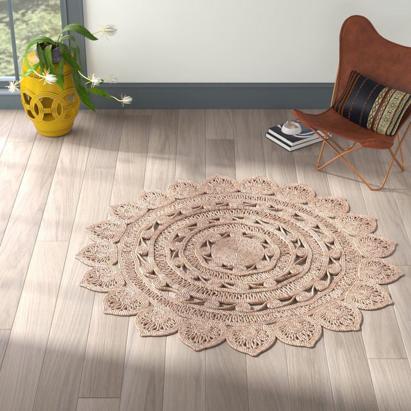 Tapis beige en jute / sisal tissé à la main Templin, Rond 4 pi