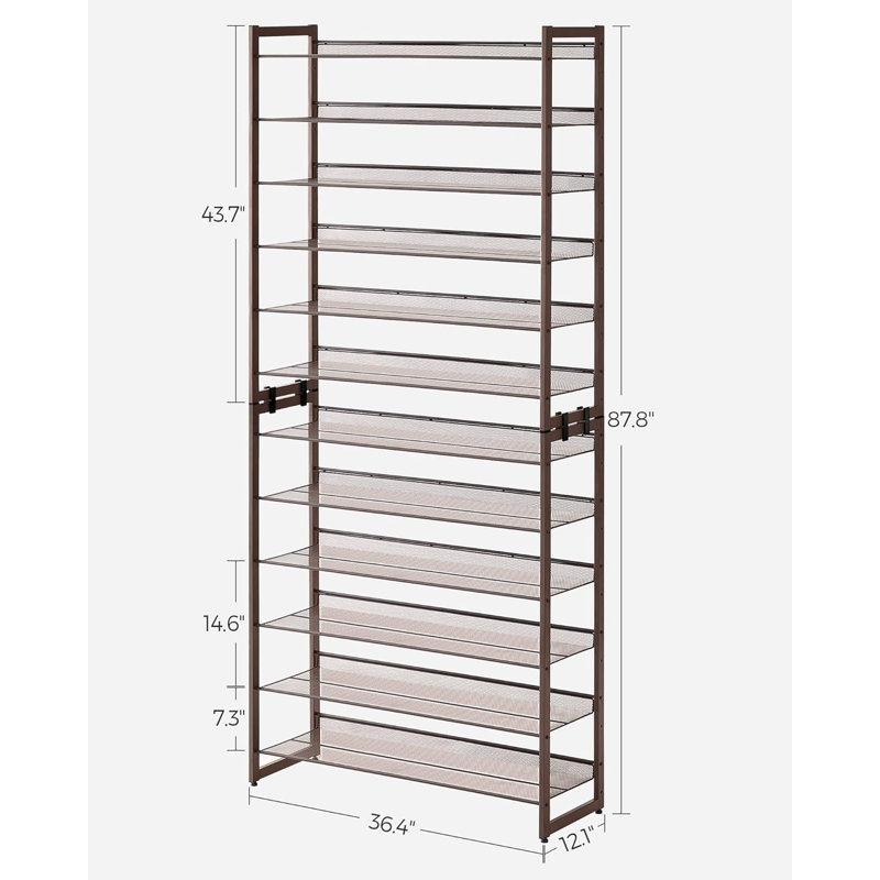 Range-chaussures à 12 niveaux, étagère en métal pour garage, ensemble de 2 tablettes empilables à 6 niveaux