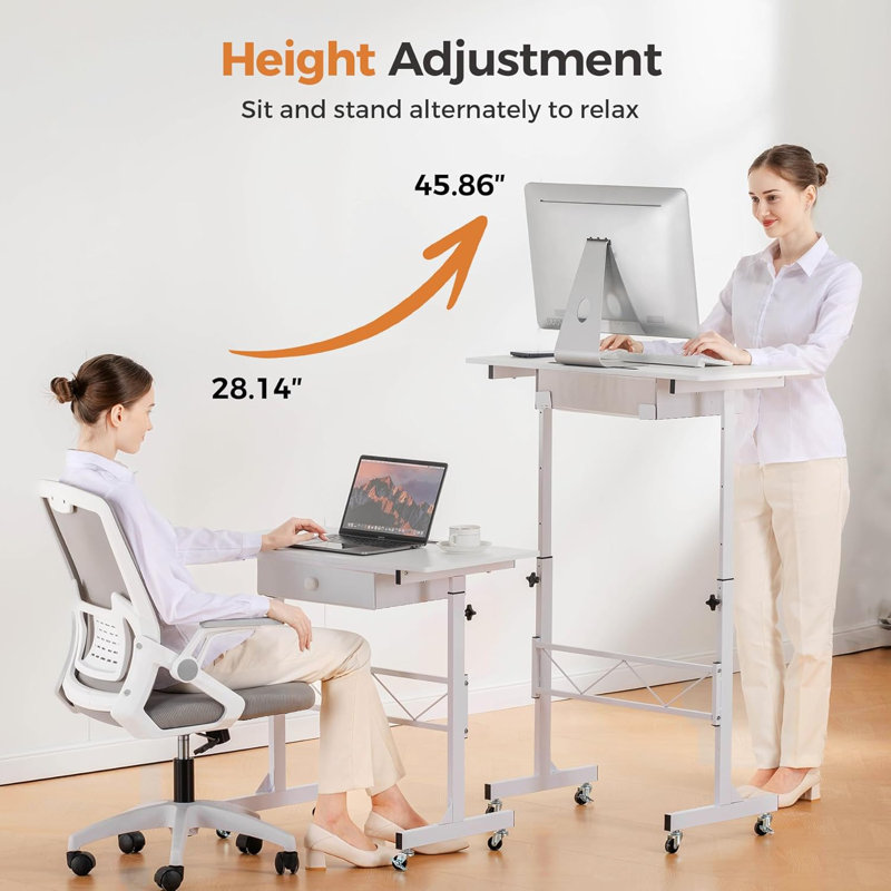 Table pour ordinateur portable 32 po à hauteur réglable, Blanc / blanc