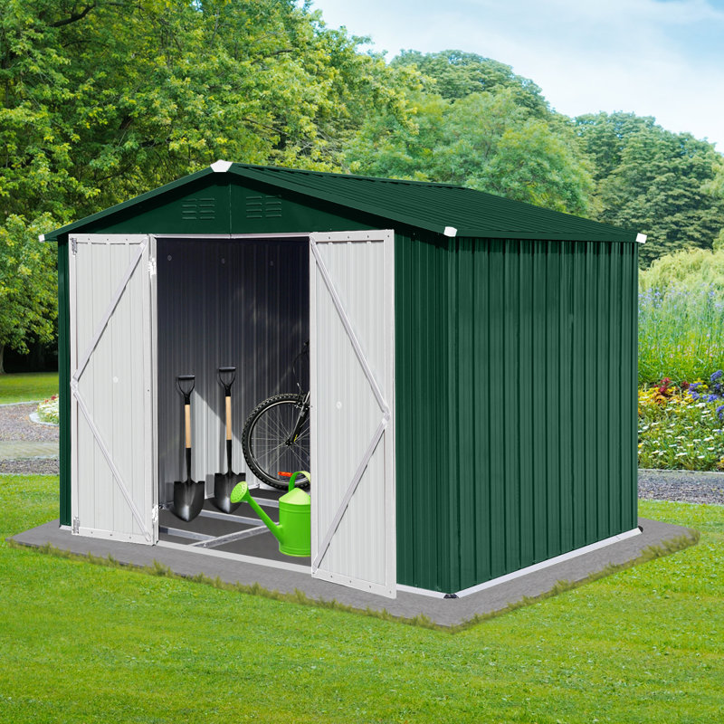 Remises de jardin en métal, Vert/blanc, H 75,6 po x l 102 po x P 74,4 po