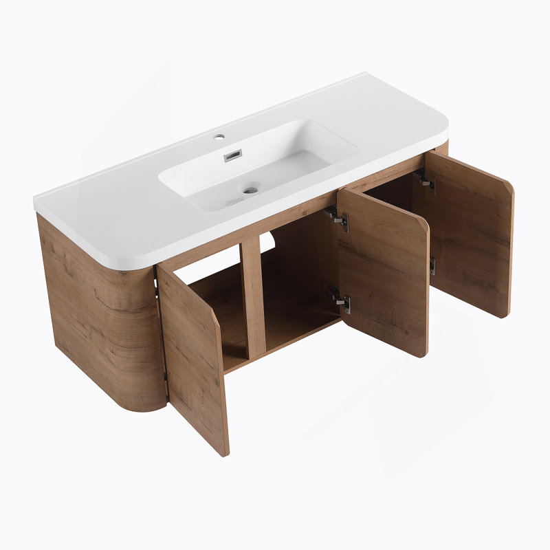 Meuble-lavabo mural avec lavabo en résine, porte à fermeture en douceur